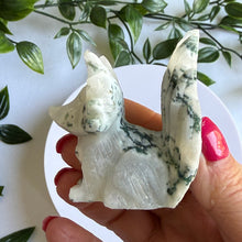 Load image into Gallery viewer, Hand Carved Moss Agate Nine Tail Fox
