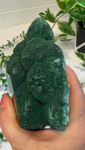 Load image into Gallery viewer, Natural Malachite with Part Polished Front on Custom Black Stand