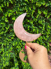 Load image into Gallery viewer, Rose Quartz Moon on Custom Gold Stand