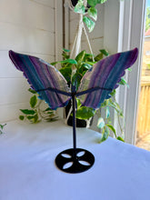 Load image into Gallery viewer, Rainbow Fluorite Butterfly Wings on Black Stand