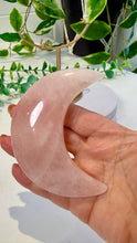 Load image into Gallery viewer, Rose Quartz Moon on Custom Gold Stand
