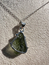 Load image into Gallery viewer, Genuine Moldavite Necklace set in 925 Silver with 18” Trace Chain