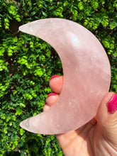 Load image into Gallery viewer, Rose Quartz Moon on Custom Gold Stand