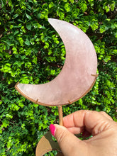 Load image into Gallery viewer, Rose Quartz Moon on Custom Gold Stand