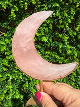 Load image into Gallery viewer, Rose Quartz Moon on Custom Gold Stand