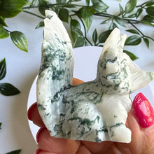 Load image into Gallery viewer, Hand Carved Moss Agate Nine Tail Fox