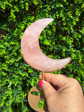 Load image into Gallery viewer, Rose Quartz Moon on Custom Gold Stand
