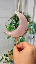 Load image into Gallery viewer, Rose Quartz Moon on Custom Gold Stand