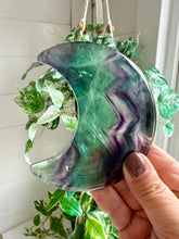 Load image into Gallery viewer, Rainbow Fluorite Moon on Custom Black Stand