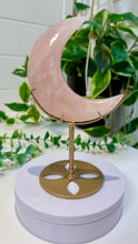 Load image into Gallery viewer, Rose Quartz Moon on Custom Gold Stand