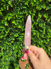 Load image into Gallery viewer, Rose Quartz Moon on Custom Gold Stand