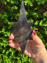 Load image into Gallery viewer, Silver Sheen Obsidian Star on Black Stand