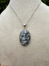Load image into Gallery viewer, Pinolith Oval Necklace set in 925 Silver on 18 inch Trace Chain