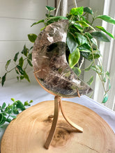 Load image into Gallery viewer, High Quality Smokey Quartz Moon with Inclusions on Stand