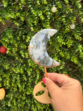 Load image into Gallery viewer, Moss Agate Moon on Stand