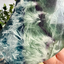 Load image into Gallery viewer, Feather Fluorite Moon on Custom Stand