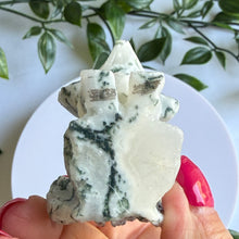 Load image into Gallery viewer, Hand Carved Moss Agate Nine Tail Fox