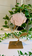 Load image into Gallery viewer, Rose Quartz Rose Carving on Custom Stand|Home Decor