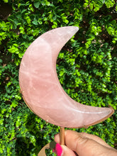 Load image into Gallery viewer, Rose Quartz Moon on Custom Gold Stand
