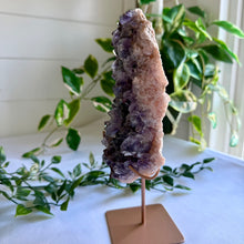 Load image into Gallery viewer, Stunning Amethyst Cluster on Pink Amethyst Matrix from Brazil with Custom Gold Stand