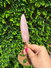 Load image into Gallery viewer, Rose Quartz Moon on Custom Gold Stand