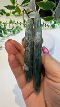 Load image into Gallery viewer, Moss Agate Double Diamond on Stand