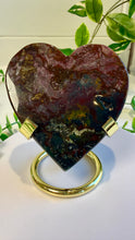 Load image into Gallery viewer, Red Moss Agate Heart with Gold Stand