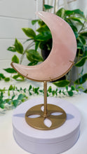 Load image into Gallery viewer, Rose Quartz Moon on Custom Gold Stand