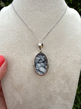 Load image into Gallery viewer, Pinolith Oval Necklace set in 925 Silver on 18 inch Trace Chain