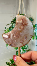 Load image into Gallery viewer, Pink Amethyst Flower Agate Moon on Custom Stand