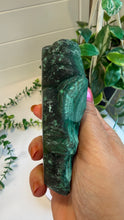 Load image into Gallery viewer, Natural Malachite with Part Polished Front on Custom Black Stand
