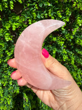 Load image into Gallery viewer, Rose Quartz Moon on Custom Gold Stand