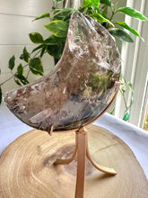 Load image into Gallery viewer, High Quality Smokey Quartz Moon with Inclusions on Stand