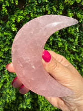 Load image into Gallery viewer, Rose Quartz Moon on Custom Gold Stand