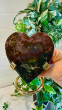 Load image into Gallery viewer, Red Moss Agate Heart with Gold Stand