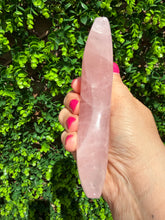 Load image into Gallery viewer, Rose Quartz Moon on Custom Gold Stand