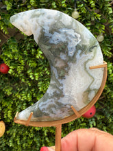 Load image into Gallery viewer, Moss Agate Moon on Stand