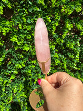 Load image into Gallery viewer, Rose Quartz Moon on Custom Gold Stand
