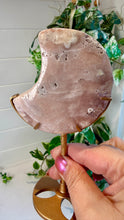 Load image into Gallery viewer, Pink Amethyst Flower Agate Moon on Custom Stand