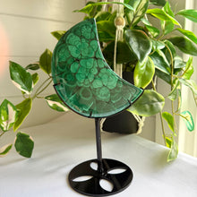 Load image into Gallery viewer, Stunning Malachite Moon on Custom Black Stand
