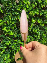 Load image into Gallery viewer, Rose Quartz Moon on Custom Gold Stand