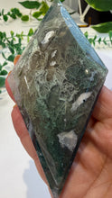 Load image into Gallery viewer, Moss Agate Double Diamond on Stand