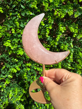 Load image into Gallery viewer, Rose Quartz Moon on Custom Gold Stand