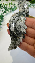 Load image into Gallery viewer, Moss Agate Wings on Stand