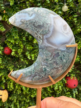 Load image into Gallery viewer, Moss Agate Moon on Stand