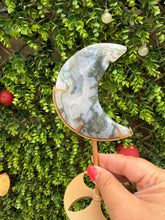 Load image into Gallery viewer, Moss Agate Moon on Stand