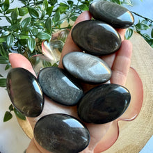 Load image into Gallery viewer, Silver Sheen Obsidian Palm Stones