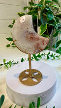 Load image into Gallery viewer, Pink Amethyst Flower Agate Moon on Custom Stand
