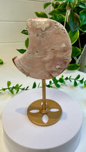 Load image into Gallery viewer, Pink Amethyst Flower Agate Moon on Custom Stand