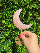 Load image into Gallery viewer, Rose Quartz Moon on Custom Gold Stand